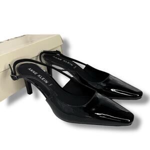 NEW Anne Klein Snip Toe Slingback Dressy Heels Size 10 Patent Black Pumps Career